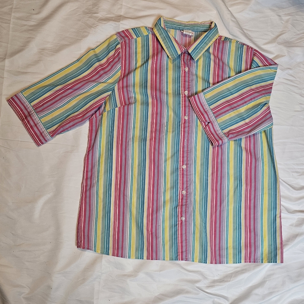 Vintage Y2K American Sweetheart Striped Button-Up Shirt, Short Sleeve